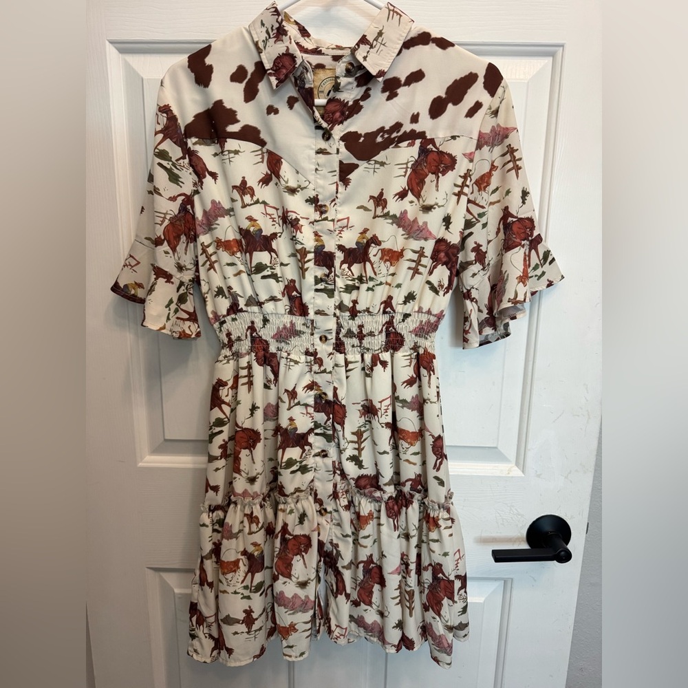 Cowboy Print Button-Up Dress